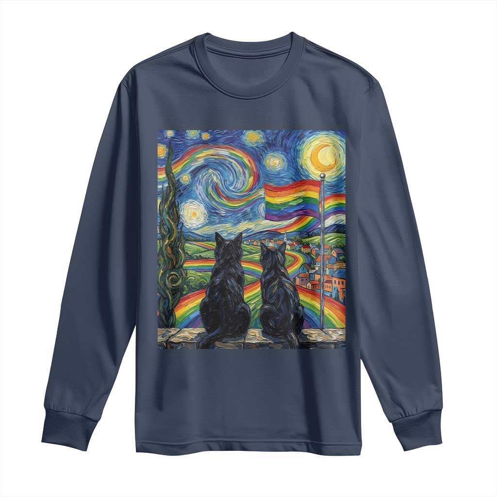 Cat Gay Pride Long Sleeve Shirt Starry Night Style LGBTQ Pride Support