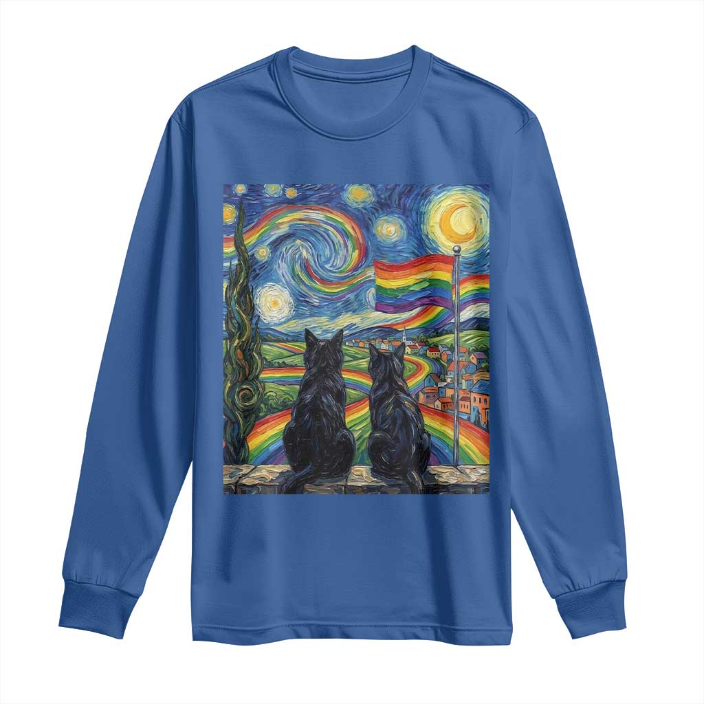 Cat Gay Pride Long Sleeve Shirt Starry Night Style LGBTQ Pride Support
