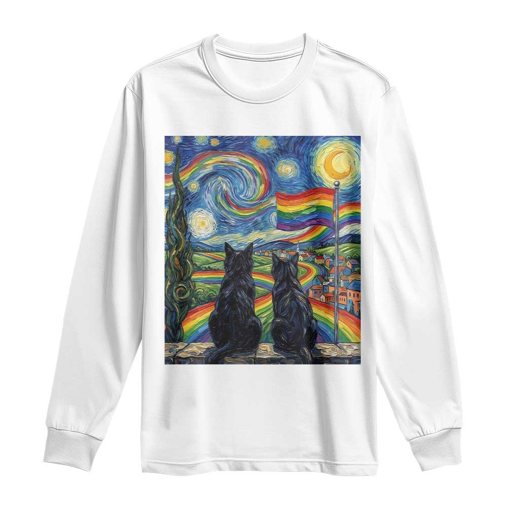 Cat Gay Pride Long Sleeve Shirt Starry Night Style LGBTQ Pride Support
