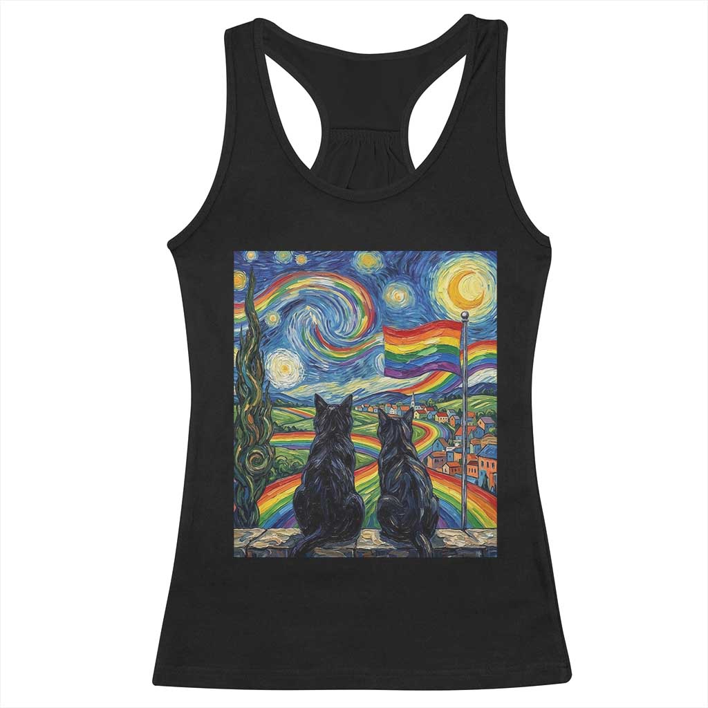 Cat Gay Pride Racerback Tank Top Starry Night Style LGBTQ Pride Support