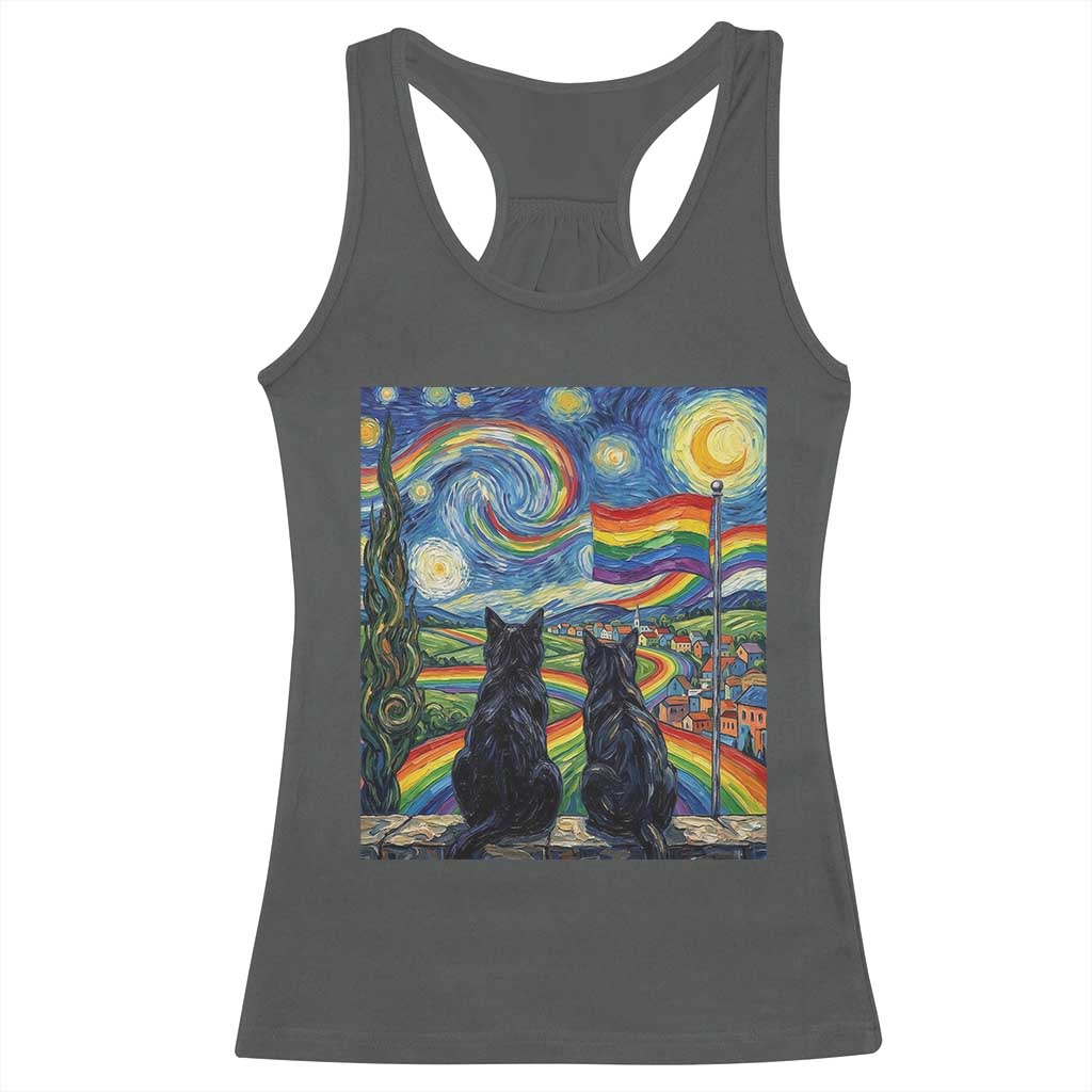 Cat Gay Pride Racerback Tank Top Starry Night Style LGBTQ Pride Support