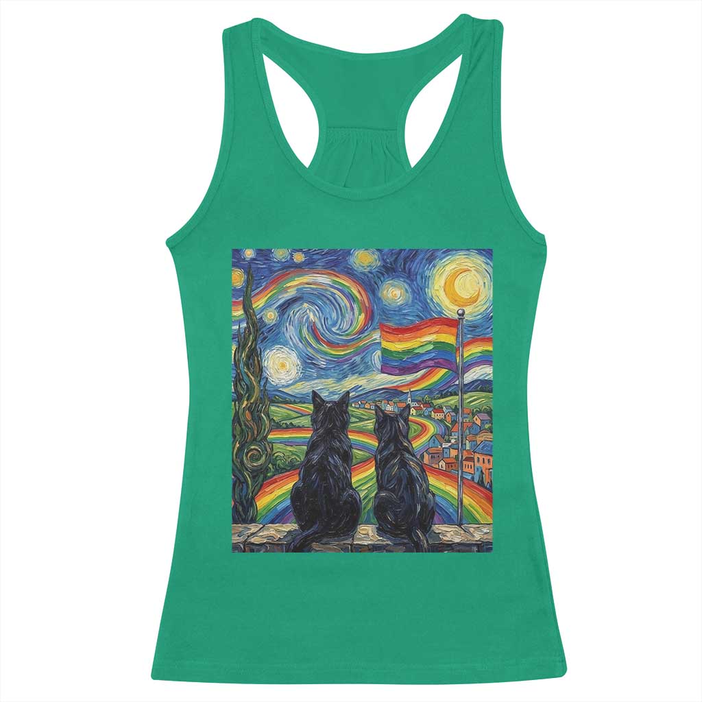 Cat Gay Pride Racerback Tank Top Starry Night Style LGBTQ Pride Support
