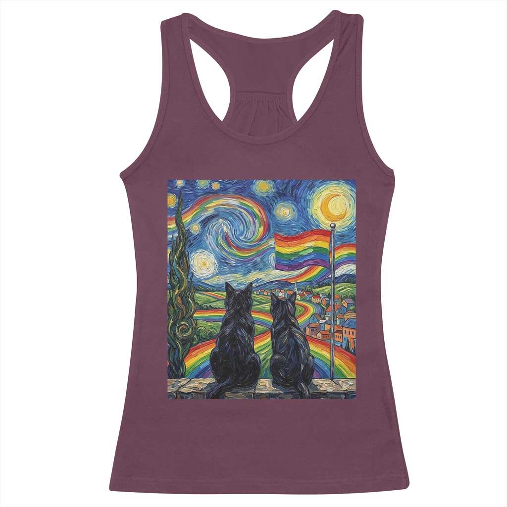 Cat Gay Pride Racerback Tank Top Starry Night Style LGBTQ Pride Support