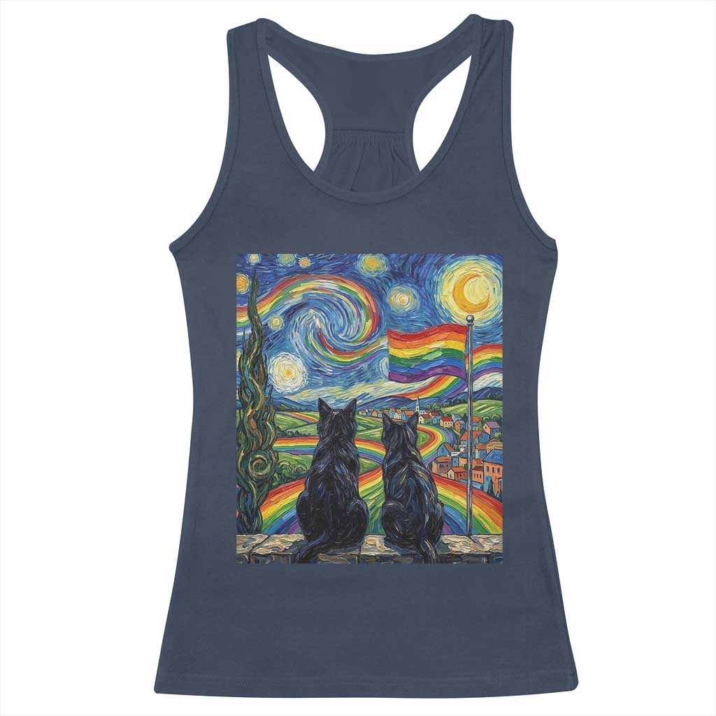 Cat Gay Pride Racerback Tank Top Starry Night Style LGBTQ Pride Support