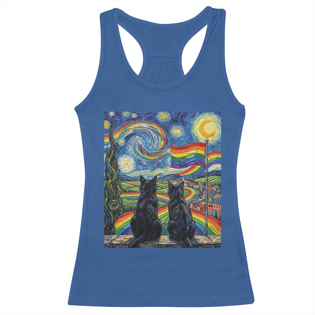 Cat Gay Pride Racerback Tank Top Starry Night Style LGBTQ Pride Support