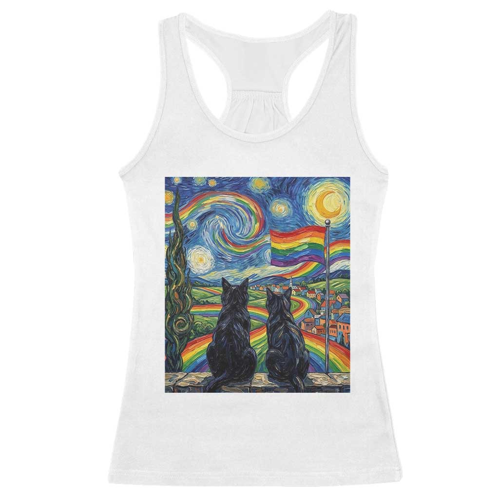 Cat Gay Pride Racerback Tank Top Starry Night Style LGBTQ Pride Support