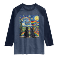 Cat Gay Pride Raglan Shirt Starry Night Style LGBTQ Pride Support
