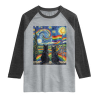 Cat Gay Pride Raglan Shirt Starry Night Style LGBTQ Pride Support