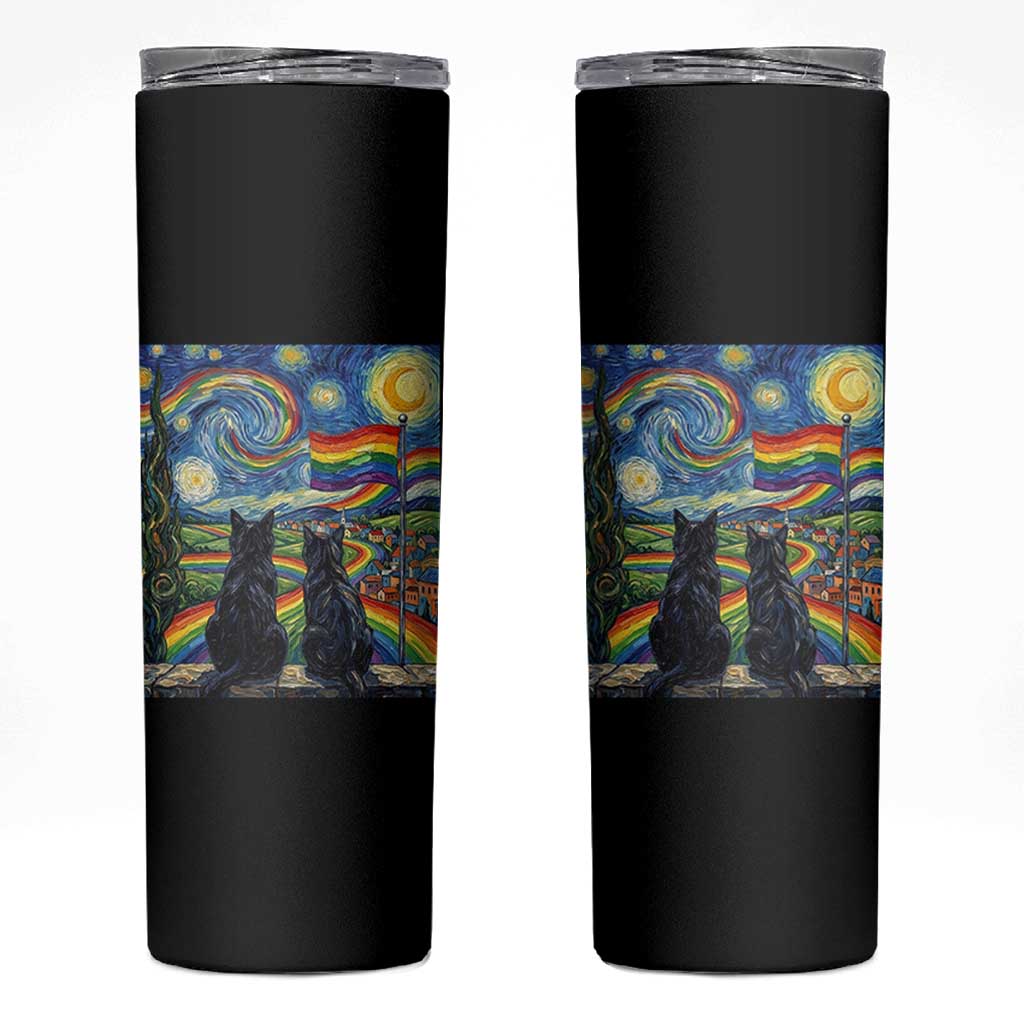 Cat Gay Pride Skinny Tumbler Starry Night Style LGBTQ Pride Support