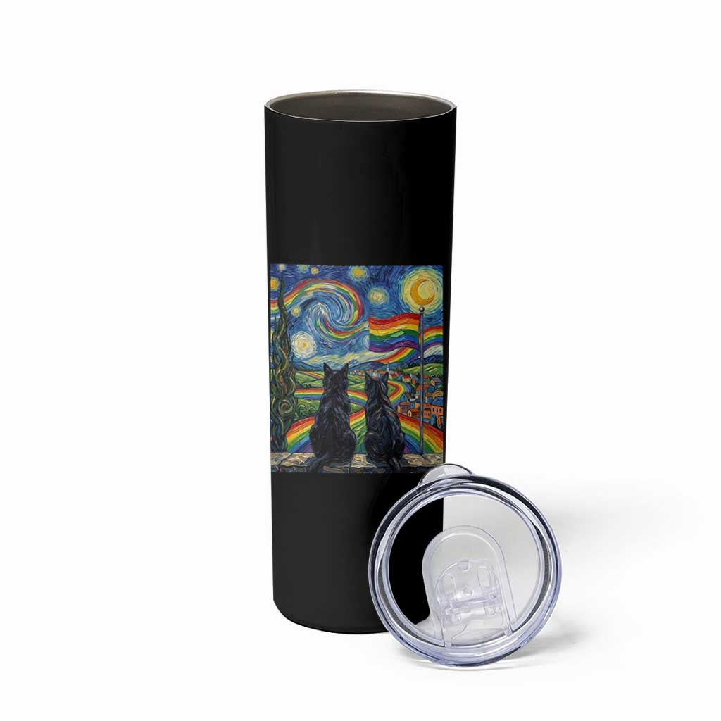 Cat Gay Pride Skinny Tumbler Starry Night Style LGBTQ Pride Support