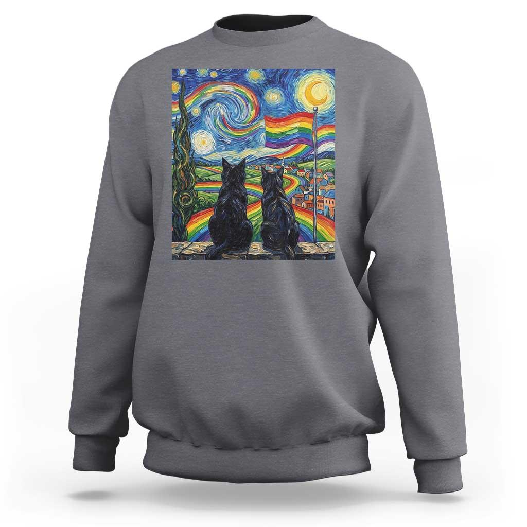 Cat Gay Pride Sweatshirt Starry Night Style LGBTQ Pride Support