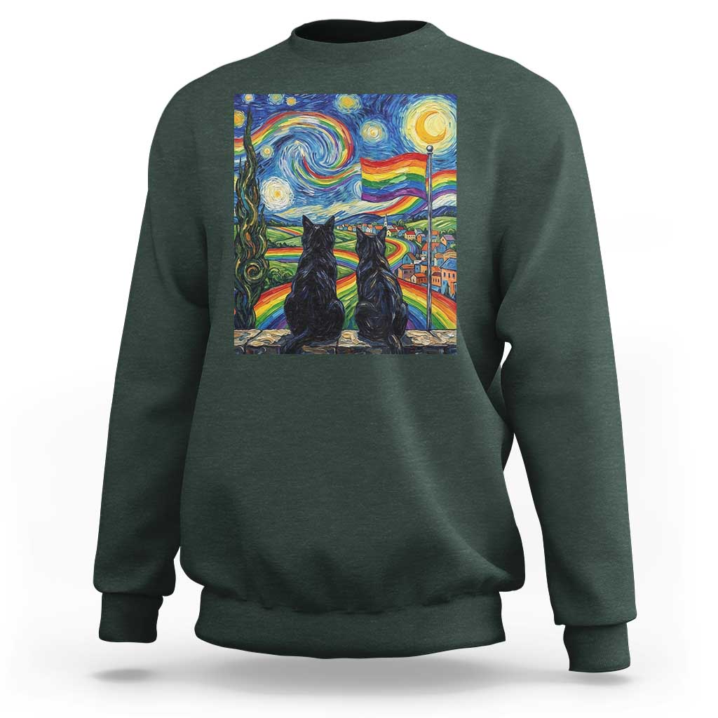 Cat Gay Pride Sweatshirt Starry Night Style LGBTQ Pride Support