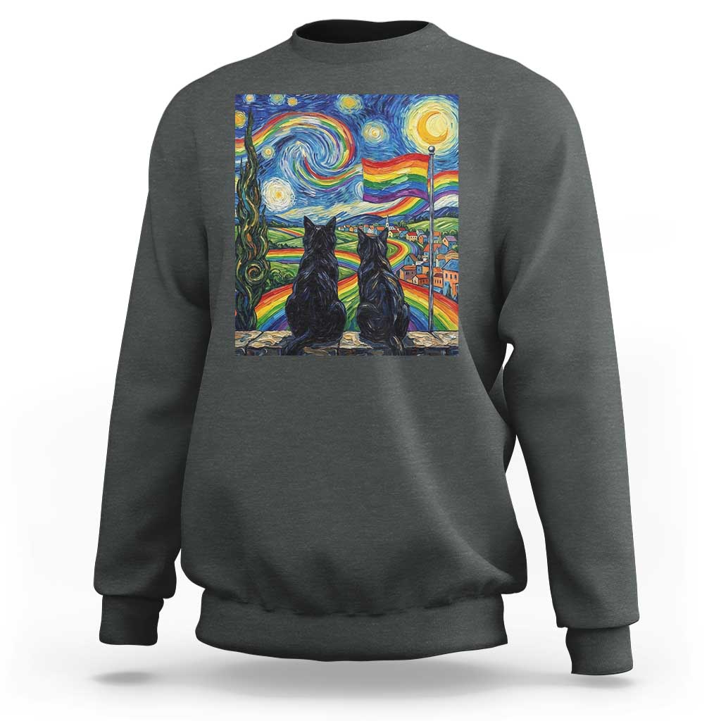 Cat Gay Pride Sweatshirt Starry Night Style LGBTQ Pride Support