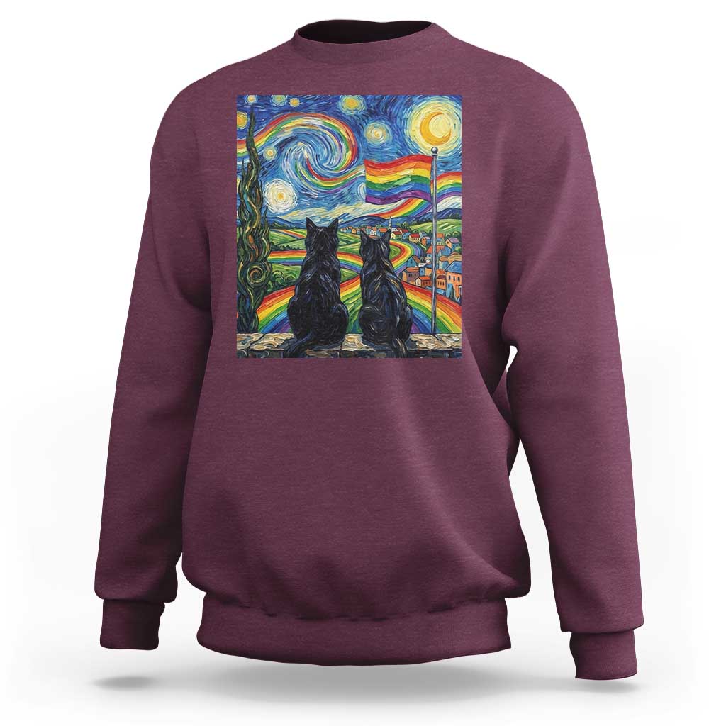 Cat Gay Pride Sweatshirt Starry Night Style LGBTQ Pride Support