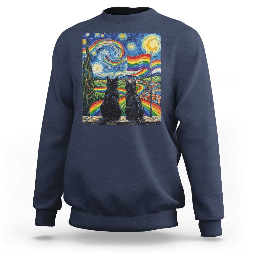 Cat Gay Pride Sweatshirt Starry Night Style LGBTQ Pride Support