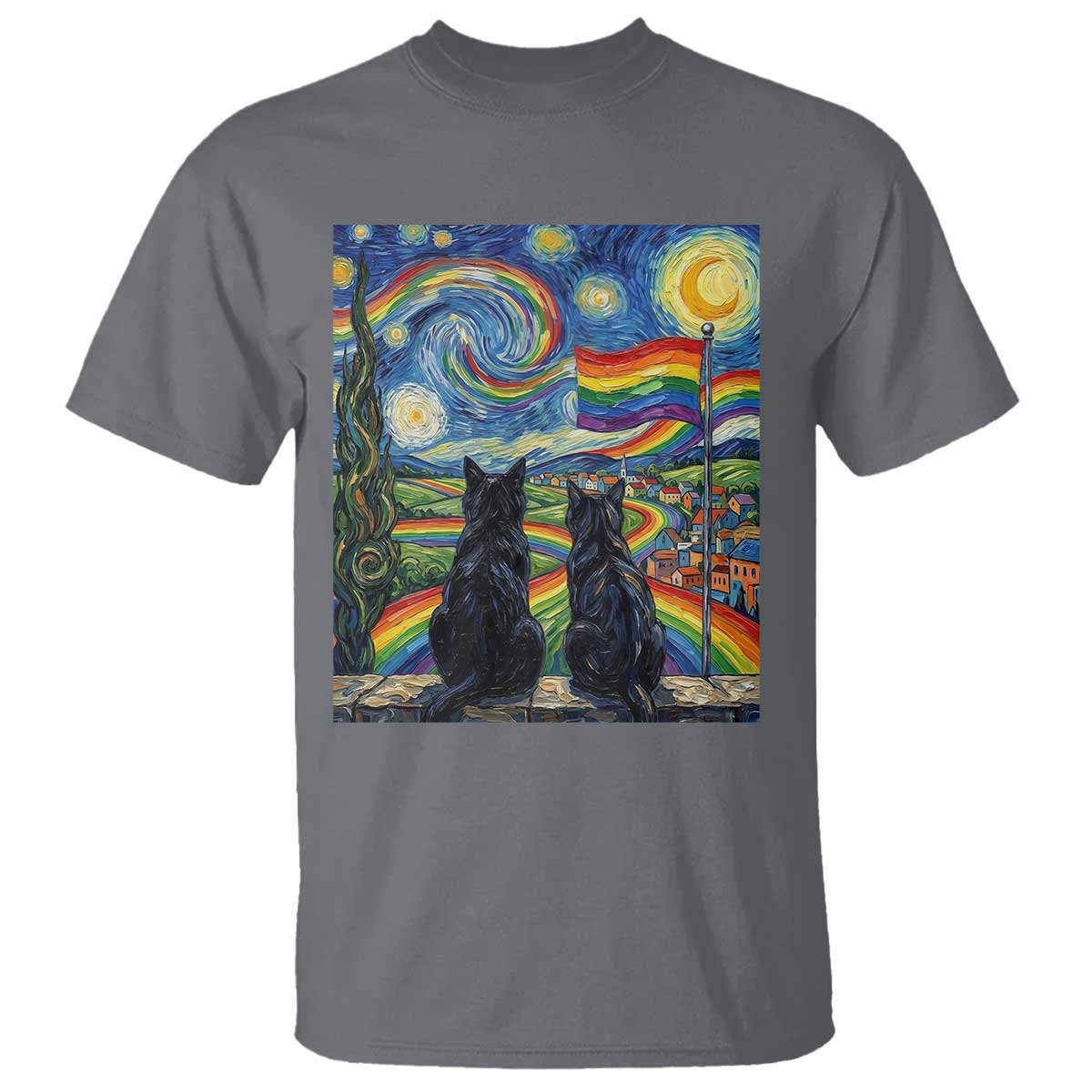 Cat Gay Pride T Shirt Starry Night Style LGBTQ Pride Support