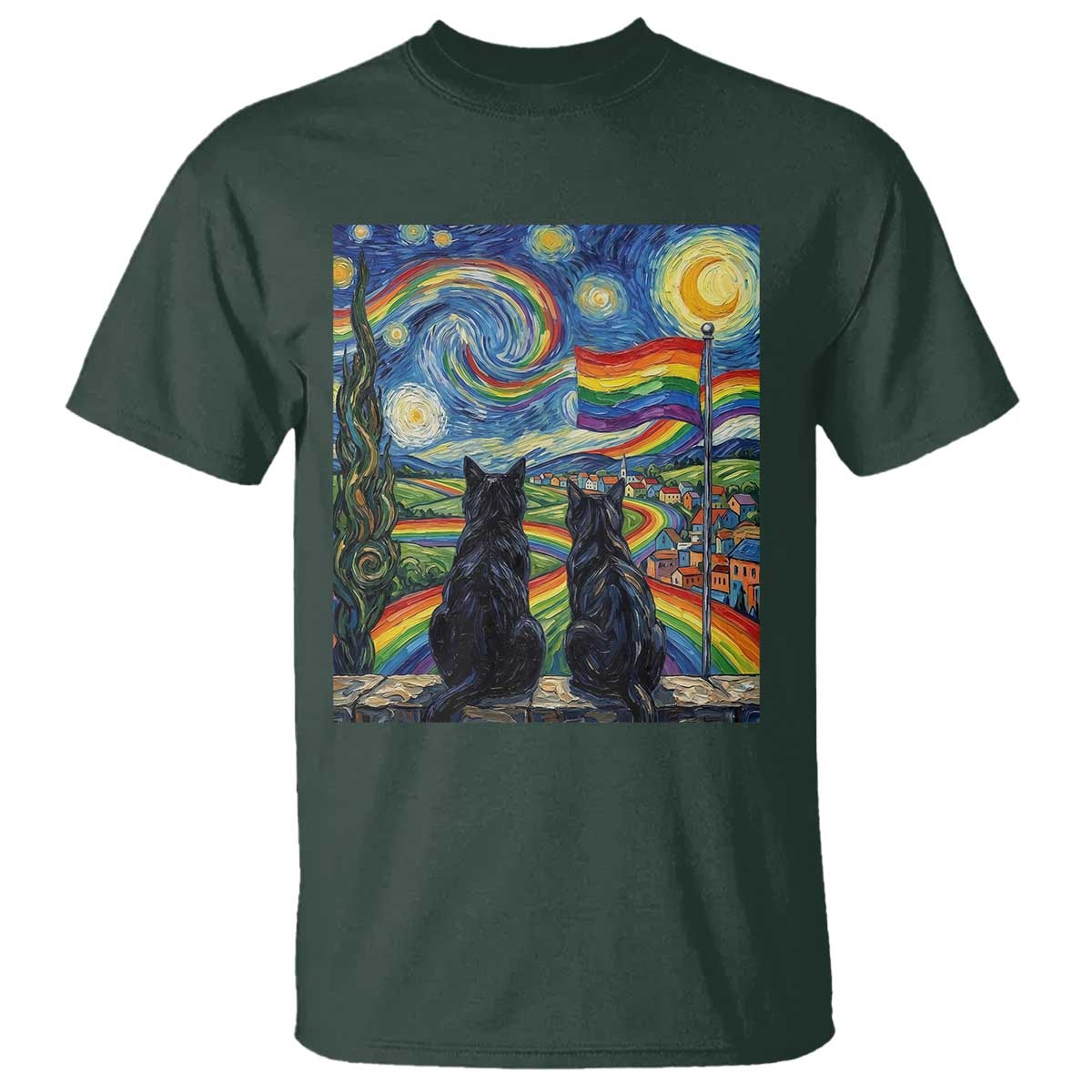 Cat Gay Pride T Shirt Starry Night Style LGBTQ Pride Support