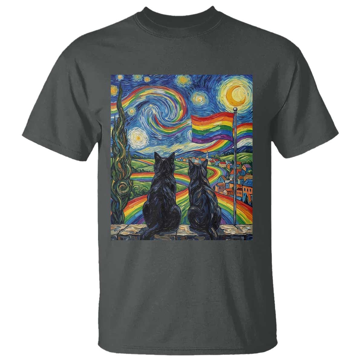 Cat Gay Pride T Shirt Starry Night Style LGBTQ Pride Support