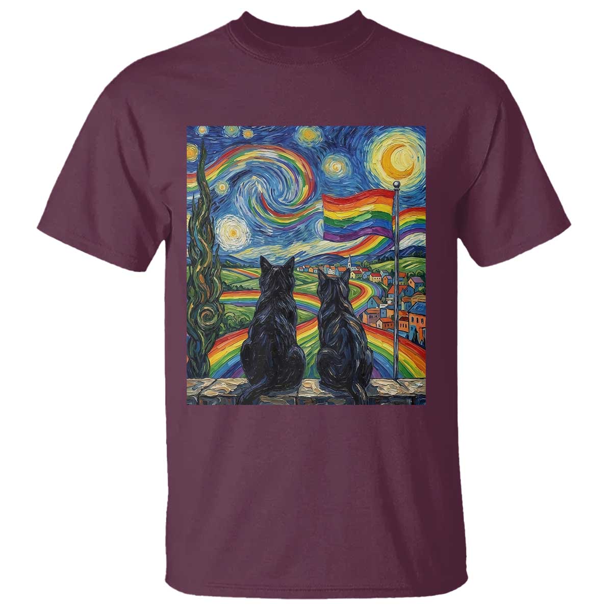 Cat Gay Pride T Shirt Starry Night Style LGBTQ Pride Support