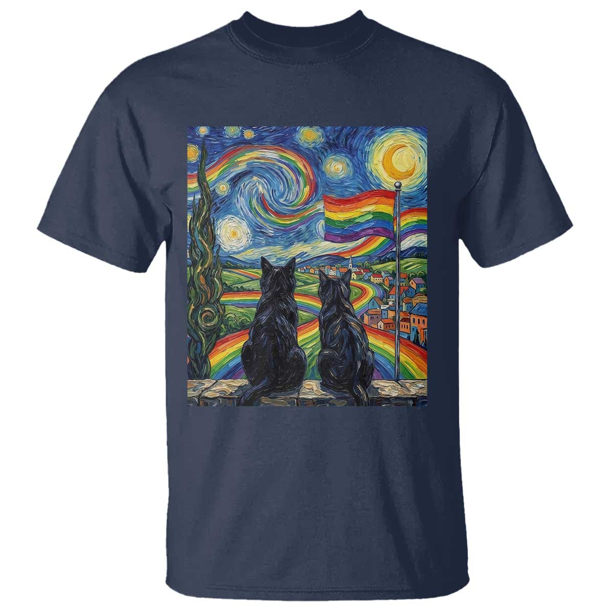 Cat Gay Pride T Shirt Starry Night Style LGBTQ Pride Support