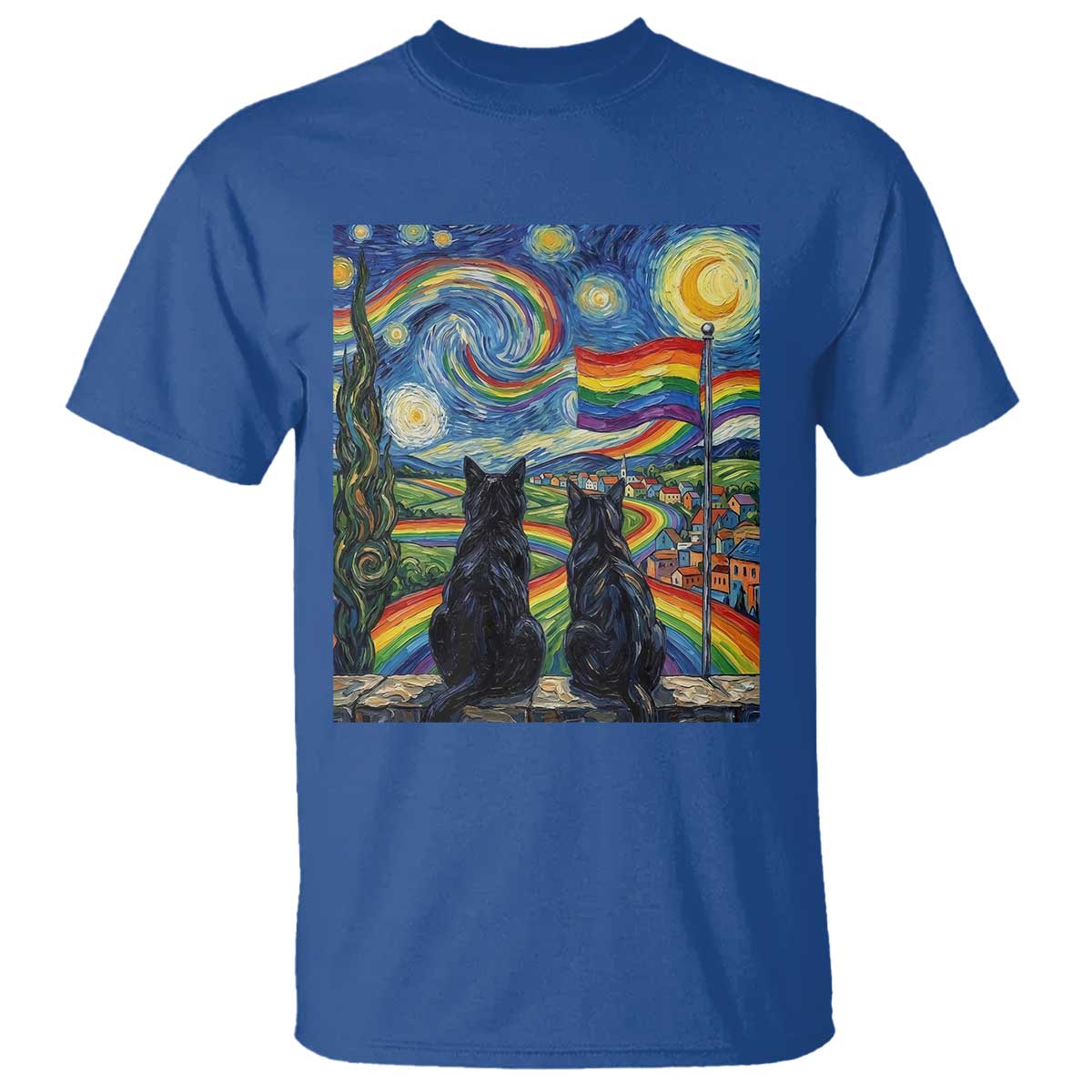 Cat Gay Pride T Shirt Starry Night Style LGBTQ Pride Support