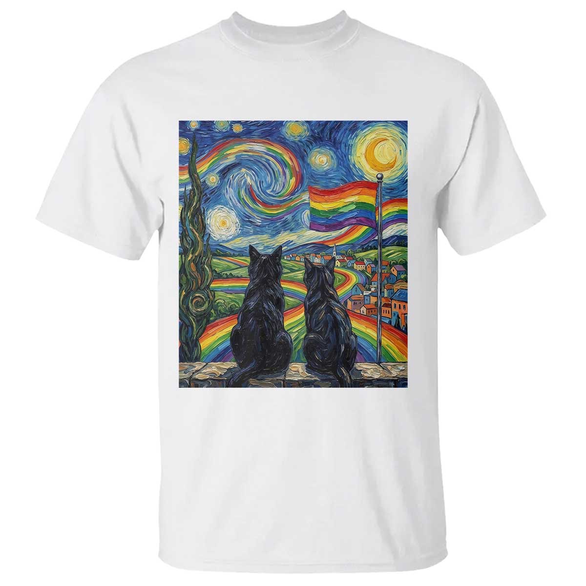 Cat Gay Pride T Shirt Starry Night Style LGBTQ Pride Support