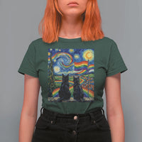 Cat Gay Pride T Shirt For Women Starry Night Style LGBTQ Pride Support