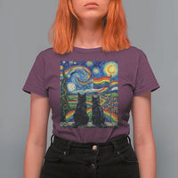 Cat Gay Pride T Shirt For Women Starry Night Style LGBTQ Pride Support