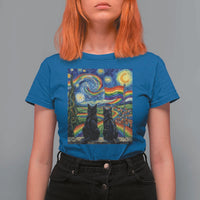 Cat Gay Pride T Shirt For Women Starry Night Style LGBTQ Pride Support