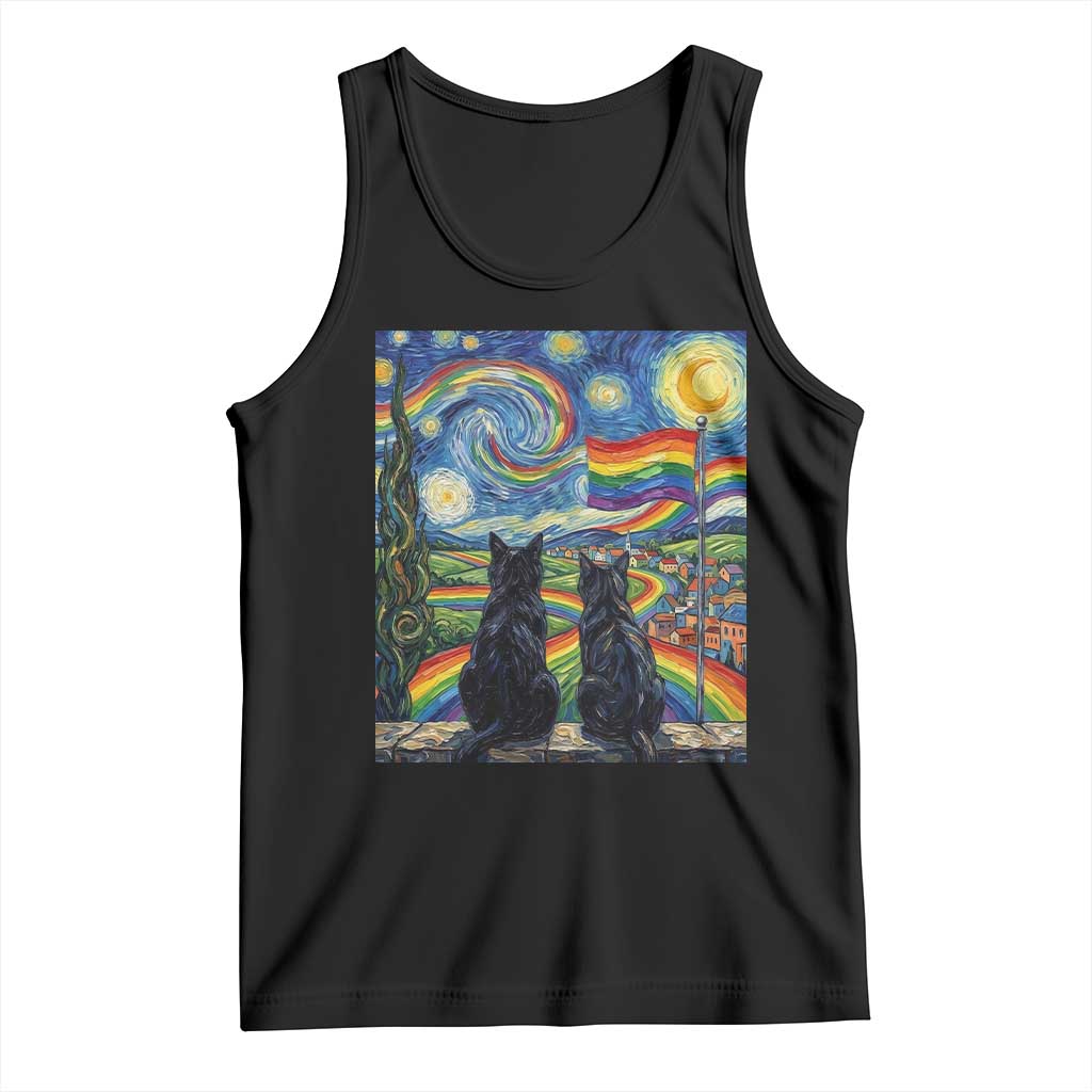 Cat Gay Pride Tank Top Starry Night Style LGBTQ Pride Support