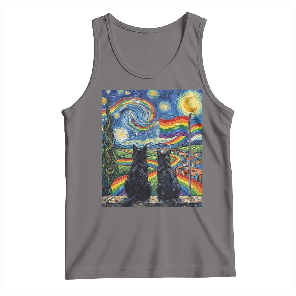 Cat Gay Pride Tank Top Starry Night Style LGBTQ Pride Support