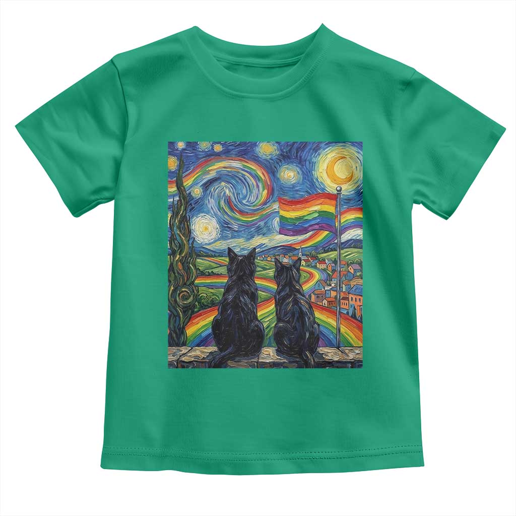 Cat Gay Pride Toddler T Shirt Starry Night Style LGBTQ Pride Support
