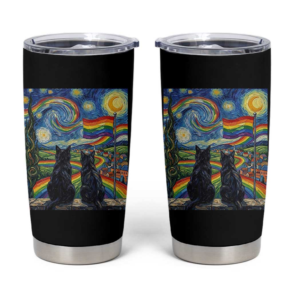 Cat Gay Pride Tumbler Cup Starry Night Style LGBTQ Pride Support