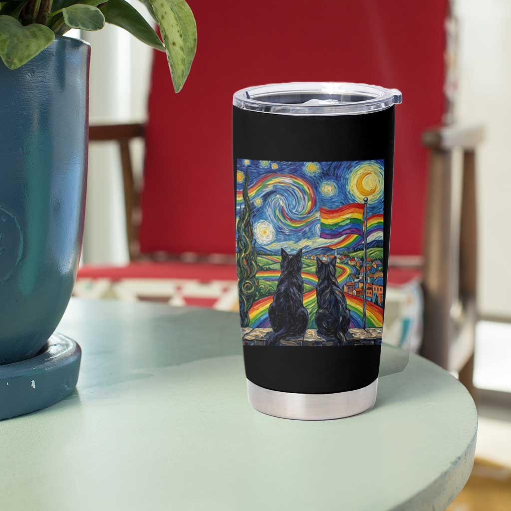 Cat Gay Pride Tumbler Cup Starry Night Style LGBTQ Pride Support