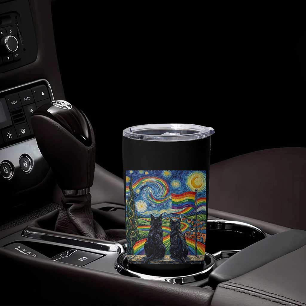 Cat Gay Pride Tumbler Cup Starry Night Style LGBTQ Pride Support