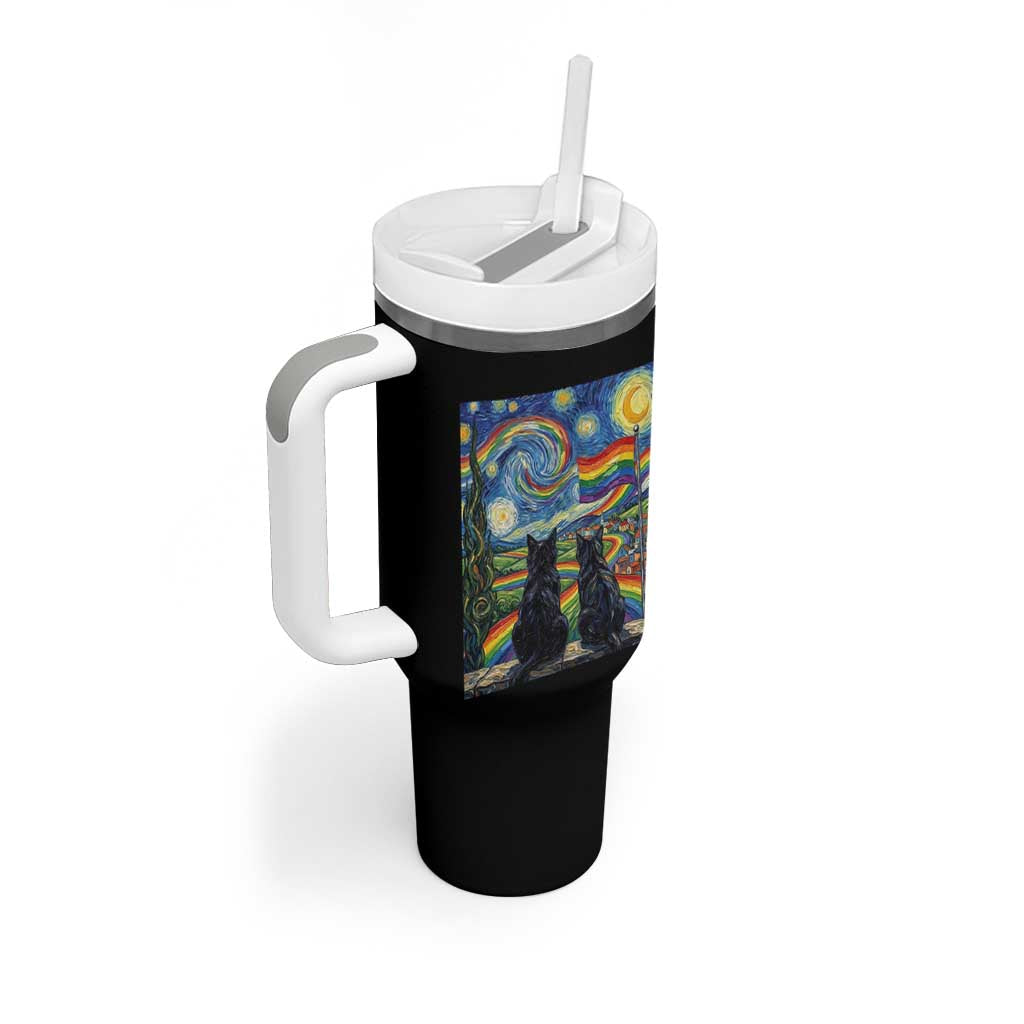 Cat Gay Pride Tumbler With Handle Starry Night Style LGBTQ Pride Support