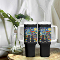Cat Gay Pride Tumbler With Handle Starry Night Style LGBTQ Pride Support
