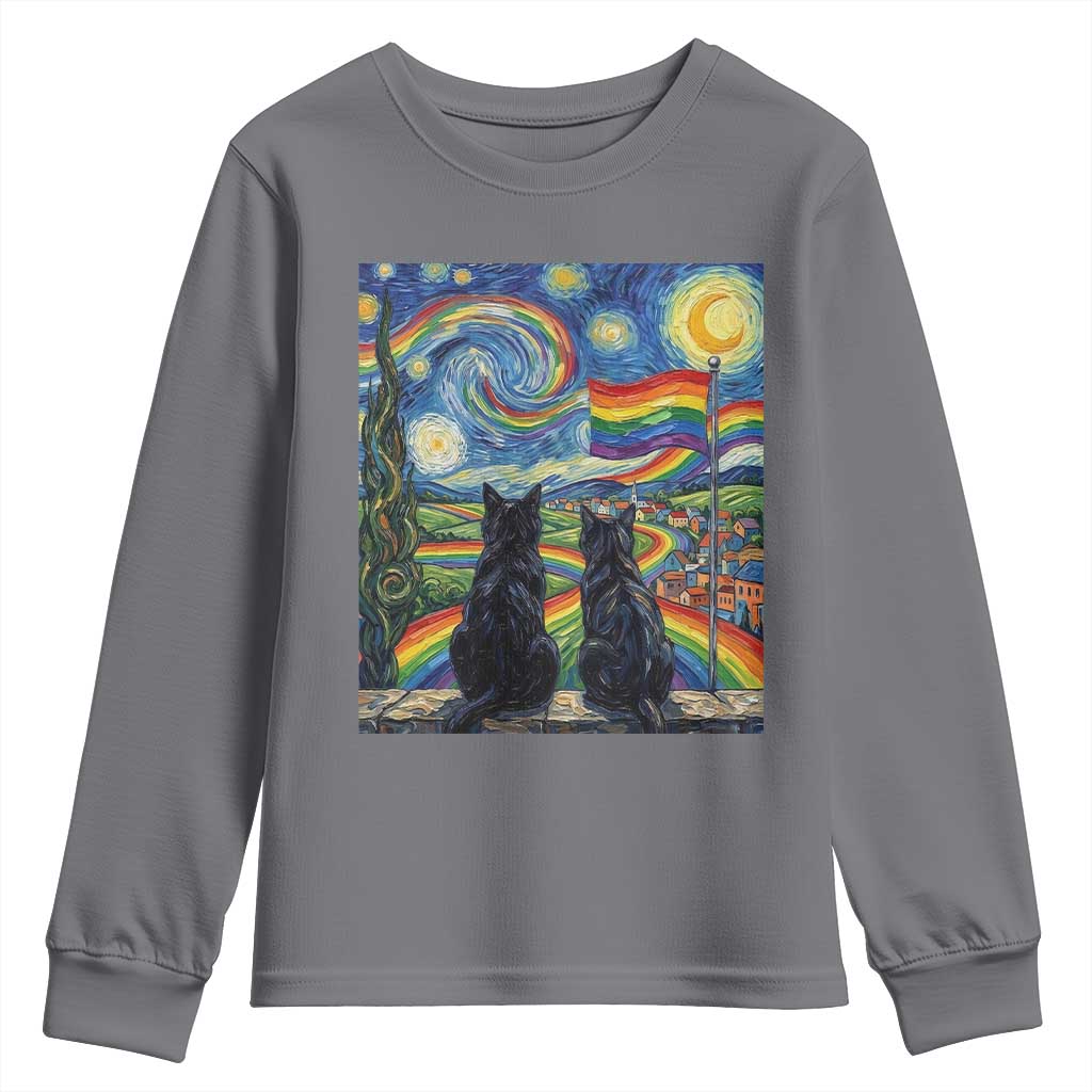 Cat Gay Pride Youth Sweatshirt Starry Night Style LGBTQ Pride Support
