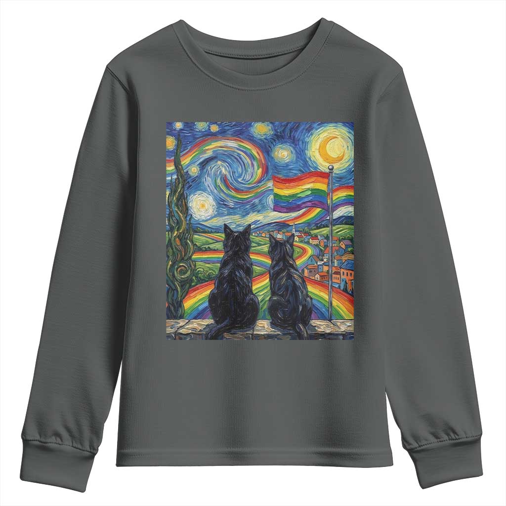 Cat Gay Pride Youth Sweatshirt Starry Night Style LGBTQ Pride Support