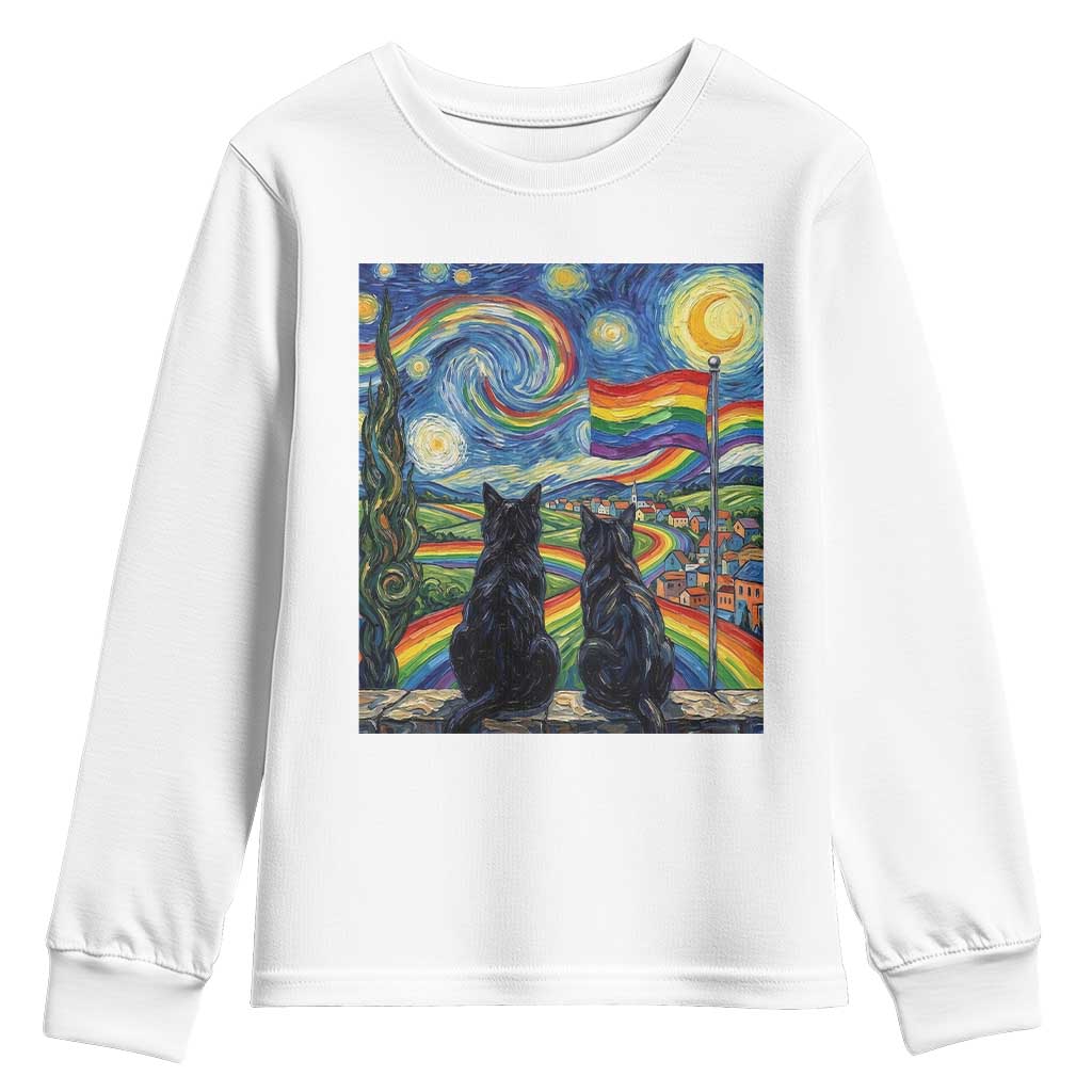 Cat Gay Pride Youth Sweatshirt Starry Night Style LGBTQ Pride Support