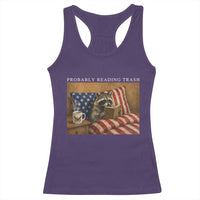 Probably Reading Trash Racoon Racerback Tank Top Funny Racoon Book Lover 4th of July