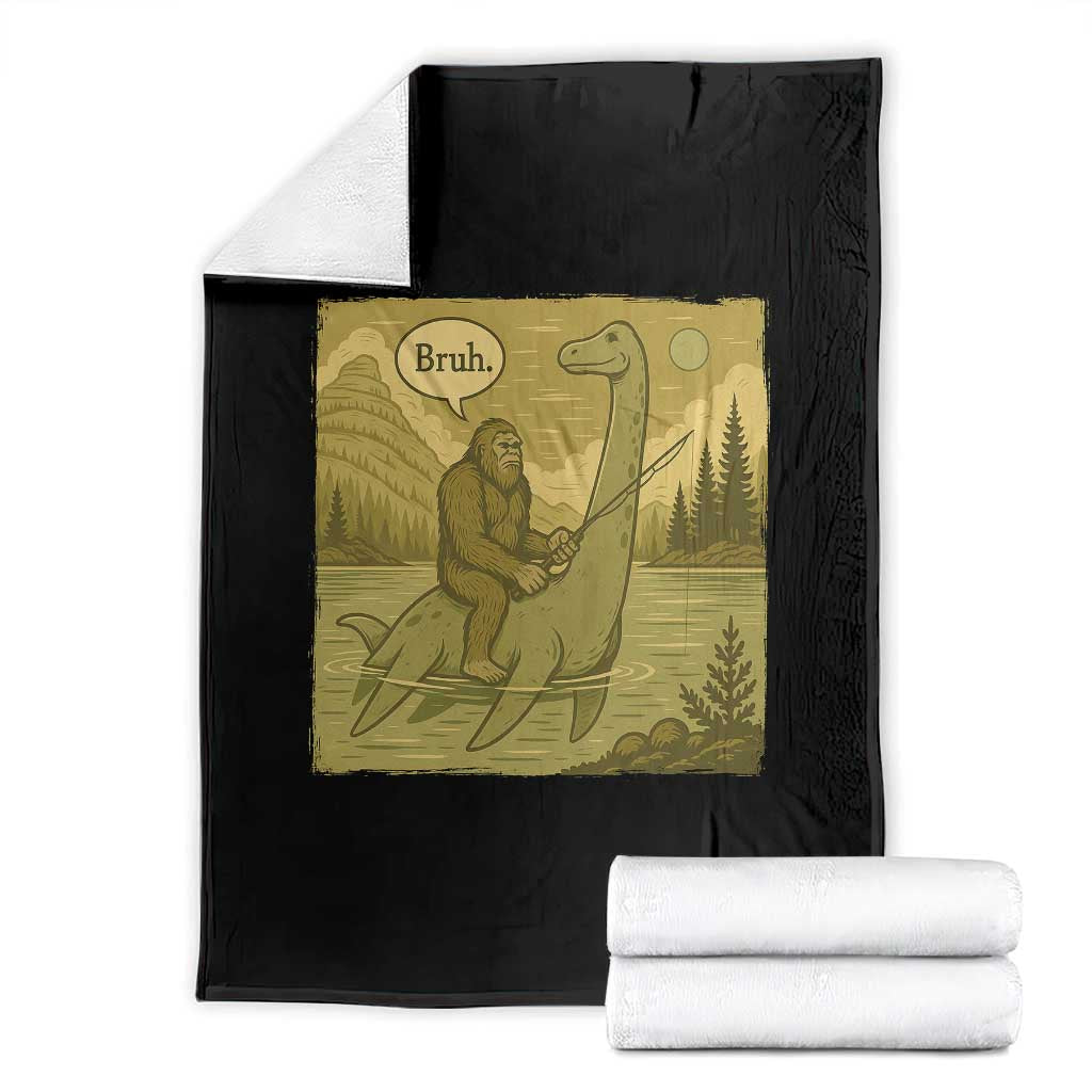 Funny Bigfoot Fishing Throw Blanket Sasquatch Loch Ness Monster Introvert Bruh - Wonder Print Shop