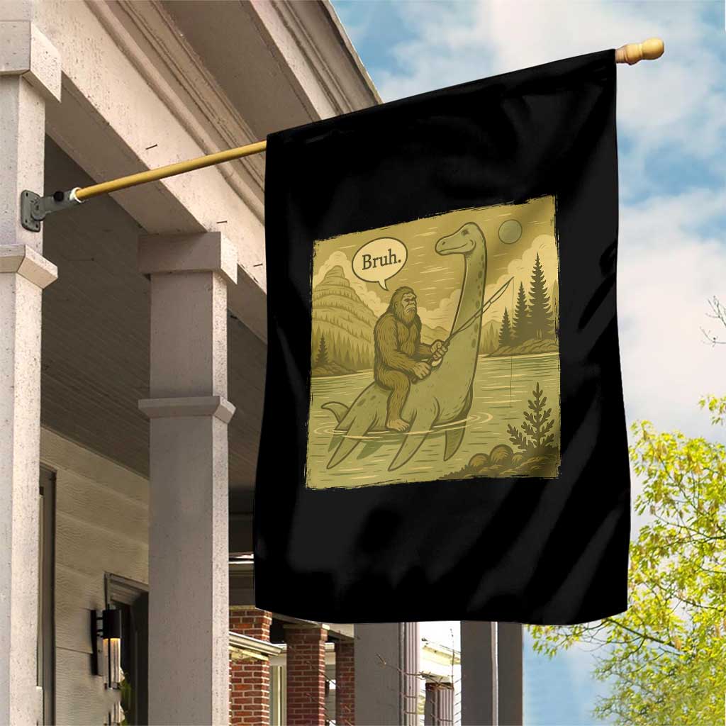 Funny Bigfoot Fishing Garden Flag Sasquatch Loch Ness Monster Introvert Bruh - Wonder Print Shop