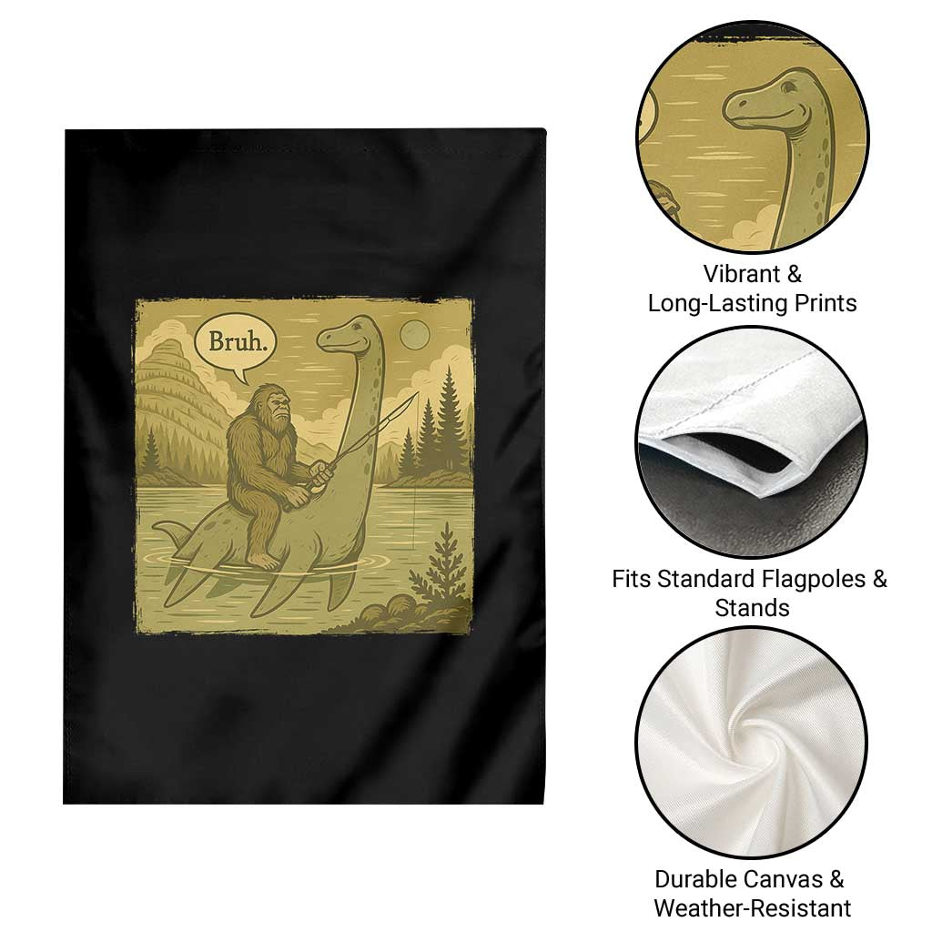 Funny Bigfoot Fishing Garden Flag Sasquatch Loch Ness Monster Introvert Bruh - Wonder Print Shop