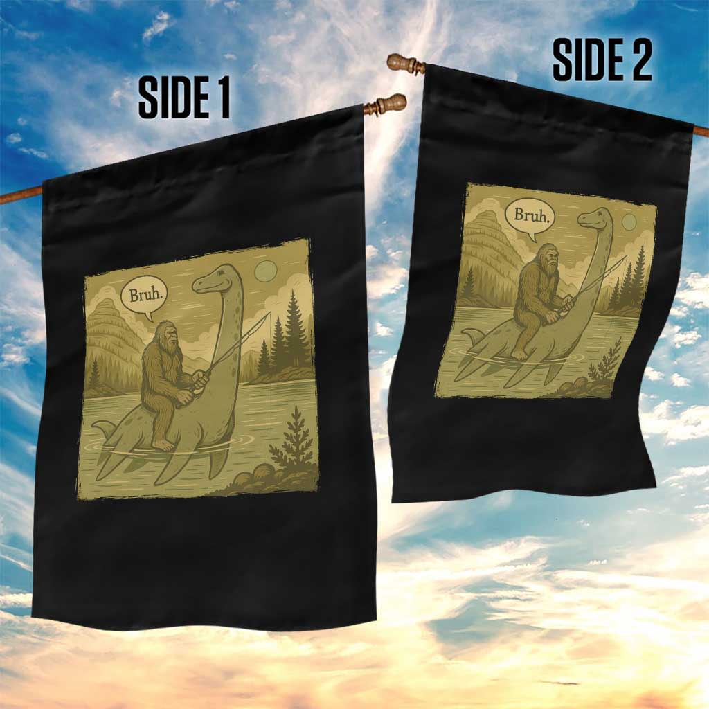 Funny Bigfoot Fishing Garden Flag Sasquatch Loch Ness Monster Introvert Bruh - Wonder Print Shop