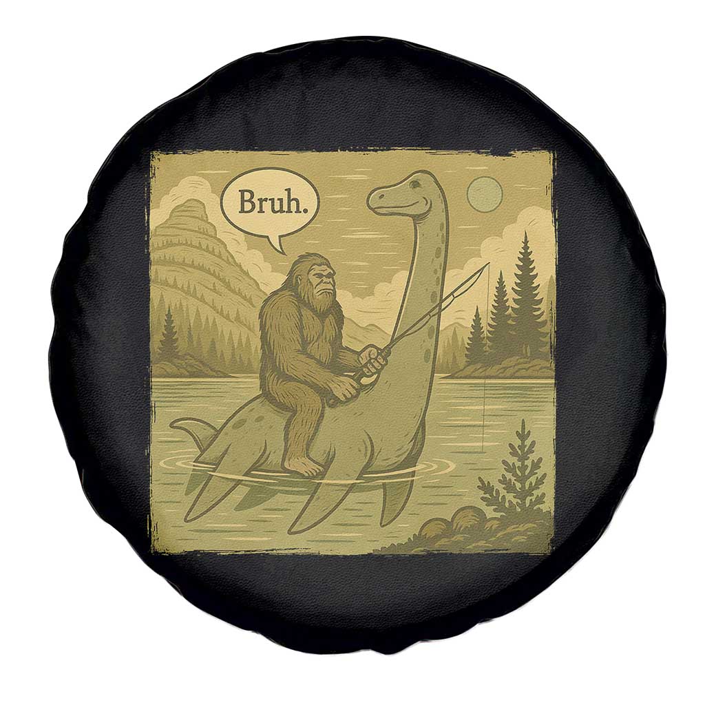 Funny Bigfoot Fishing Spare Tire Cover Sasquatch Loch Ness Monster Introvert Bruh - Wonder Print Shop