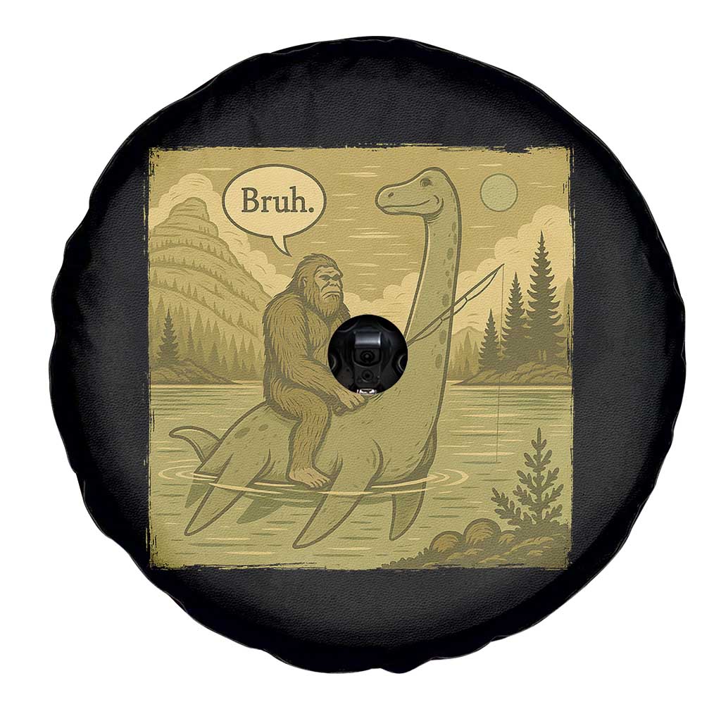 Funny Bigfoot Fishing Spare Tire Cover Sasquatch Loch Ness Monster Introvert Bruh - Wonder Print Shop