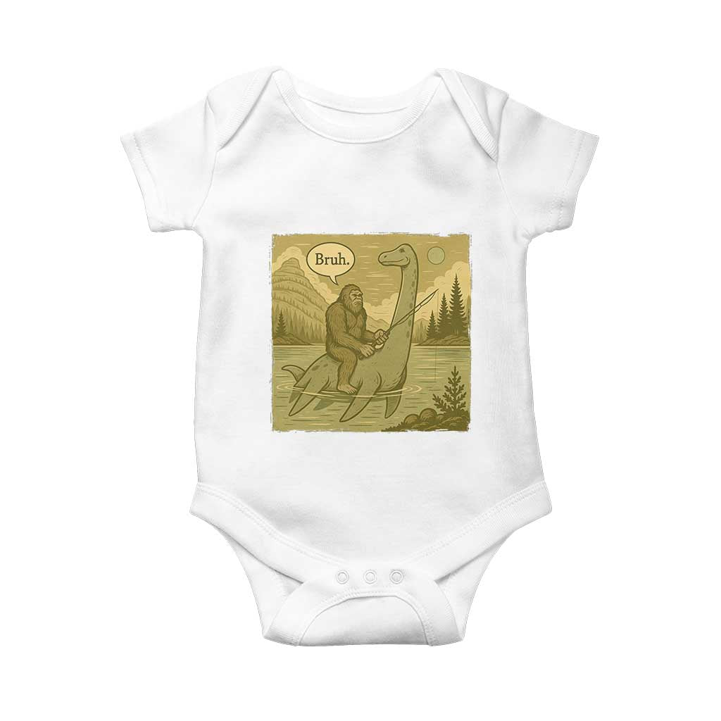 Funny Bigfoot Fishing Baby Onesie Sasquatch Loch Ness Monster Introvert Bruh - Wonder Print Shop