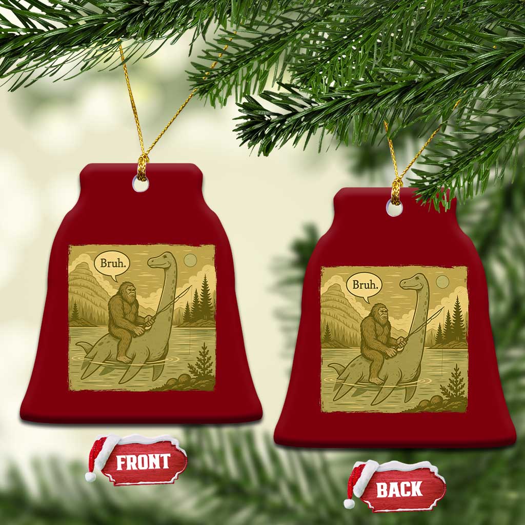 Funny Bigfoot Fishing Ceramic Ornament Sasquatch Loch Ness Monster Introvert Bruh - Wonder Print Shop