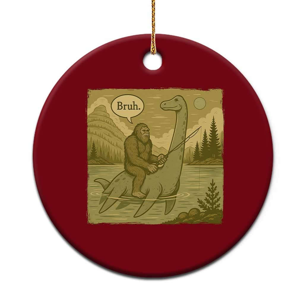 Funny Bigfoot Fishing Ceramic Ornament Sasquatch Loch Ness Monster Introvert Bruh - Wonder Print Shop